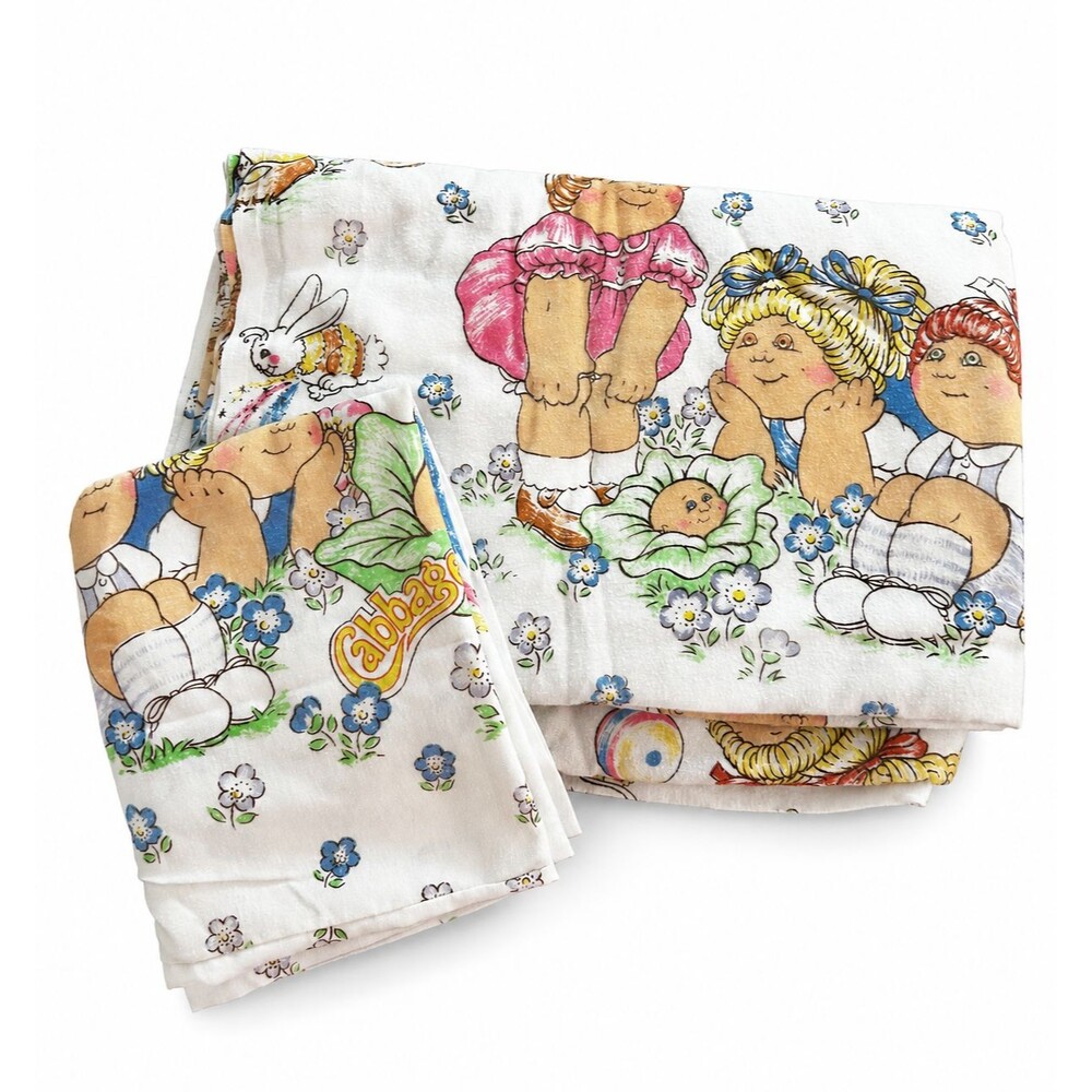 Vintage Cabbage Patch Flat Sheet Pillowcase Twin No Iron Flannel 1983 OAA INC